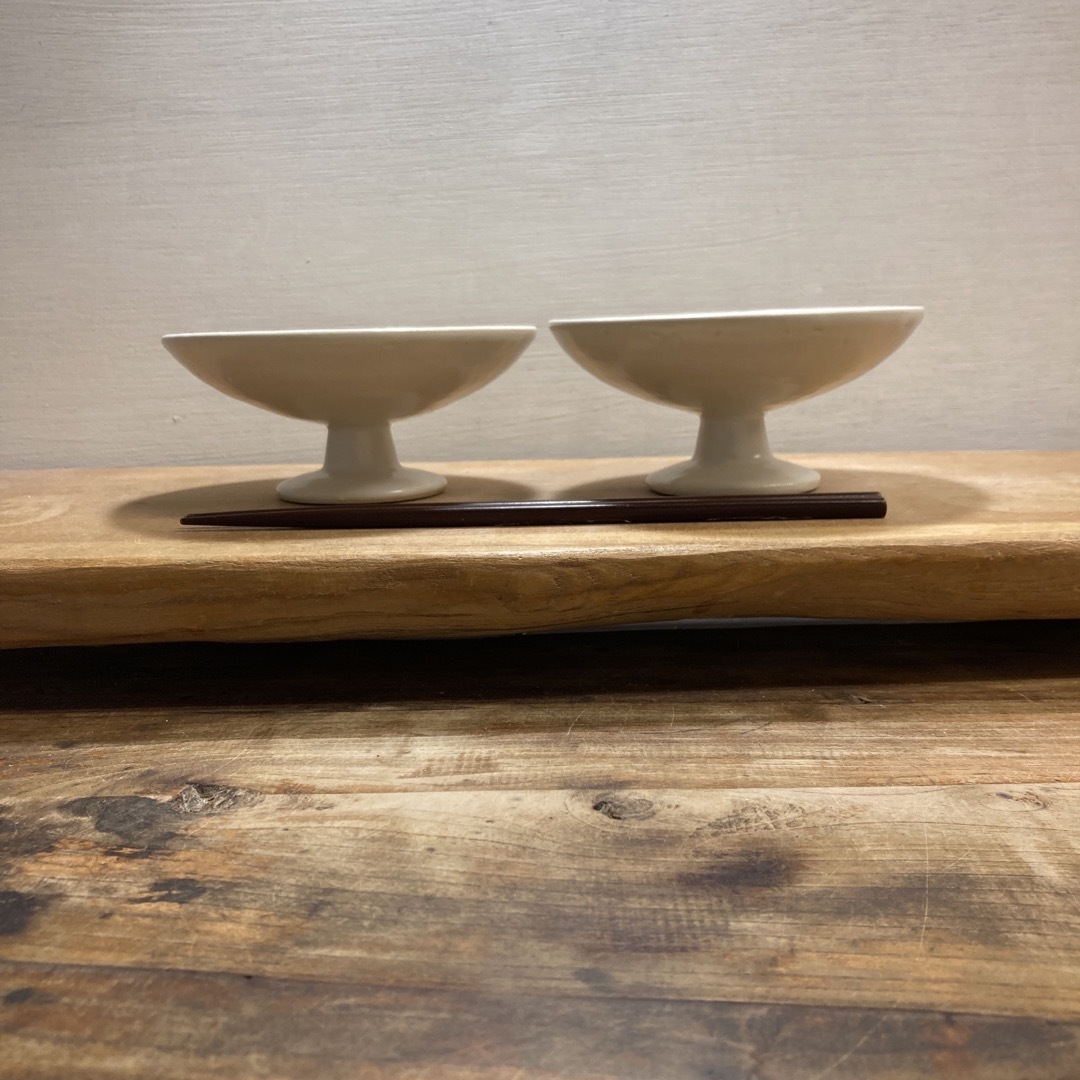 新品 陶器 陶芸作家 オフホワイトの高杯BOWL2個