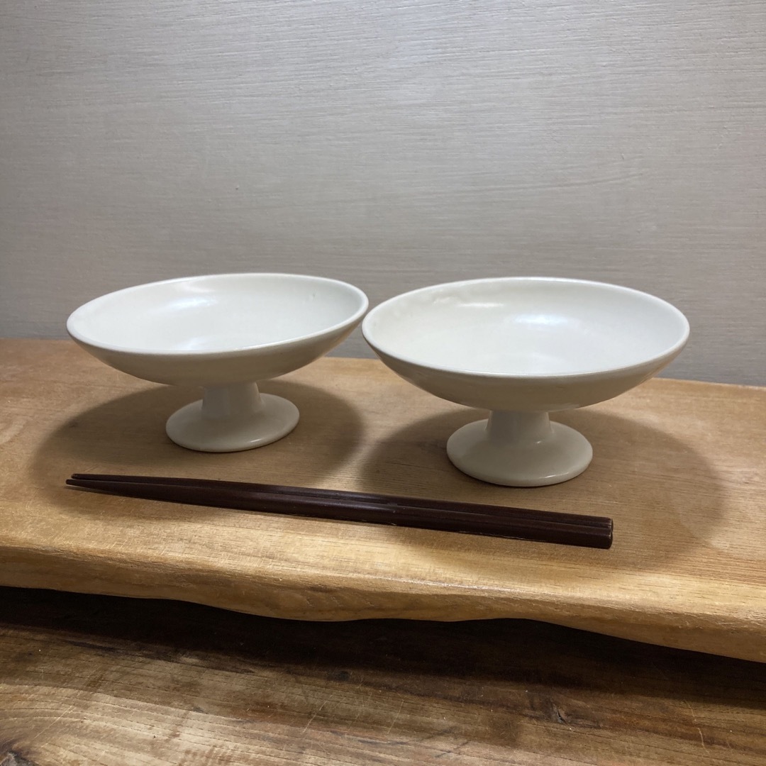 新品 陶器 陶芸作家 オフホワイトの高杯BOWL2個