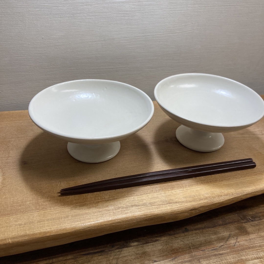 新品 陶器 陶芸作家 オフホワイトの高杯BOWL2個