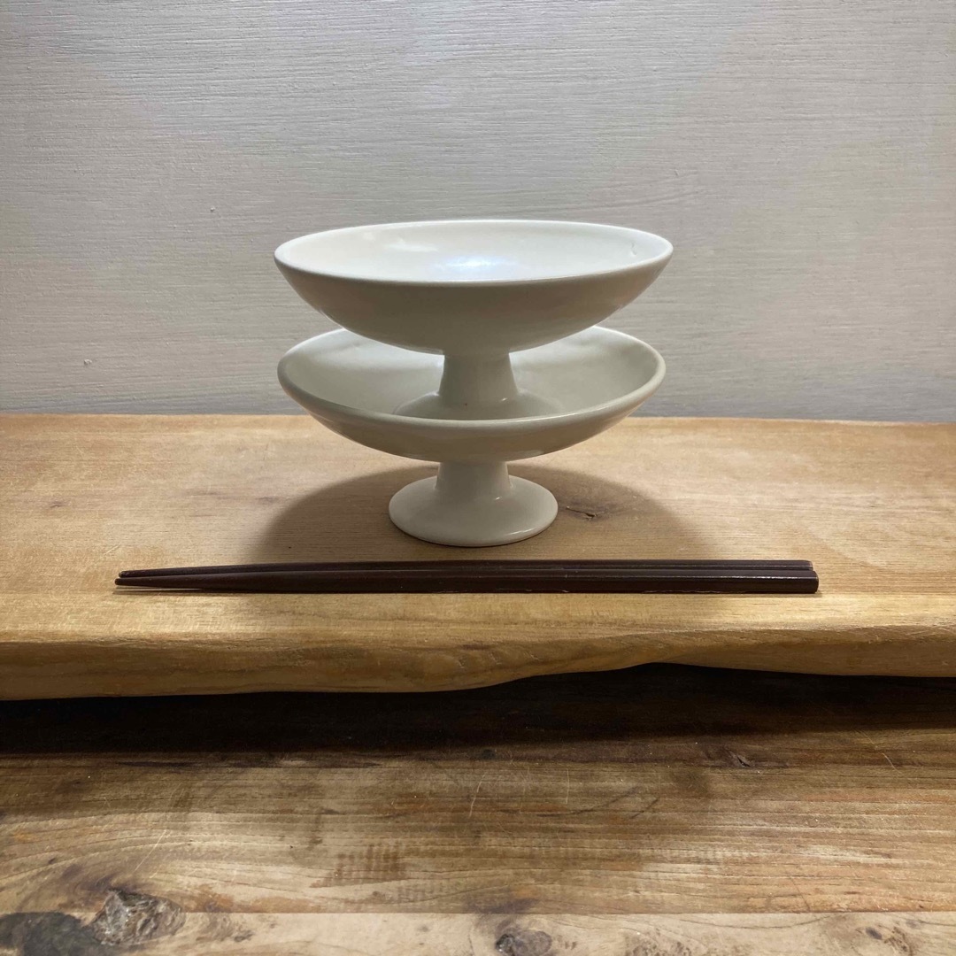 新品 陶器 陶芸作家 オフホワイトの高杯BOWL2個