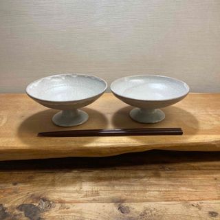 新品　陶器　陶芸作家　グレーの高杯BOWL2個(食器)