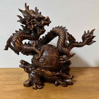 置物★美術 精密細工 木彫り 風水龍 工芸品 装飾品 オフィス 龍 置き物