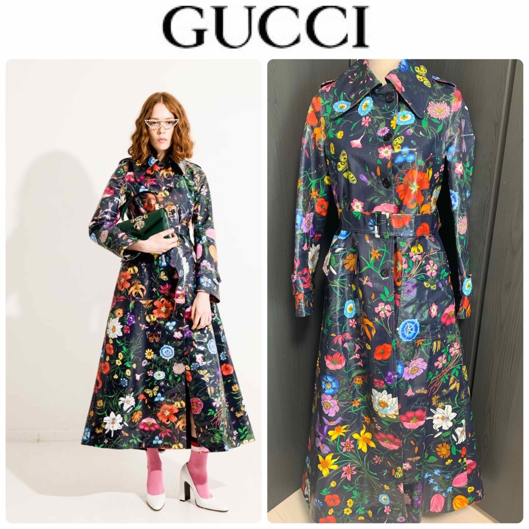 Gucci 定価50万程 GUCCI flora ネイビーコーテッド コートの通販 by tonashoes♡｜グッチならラクマ