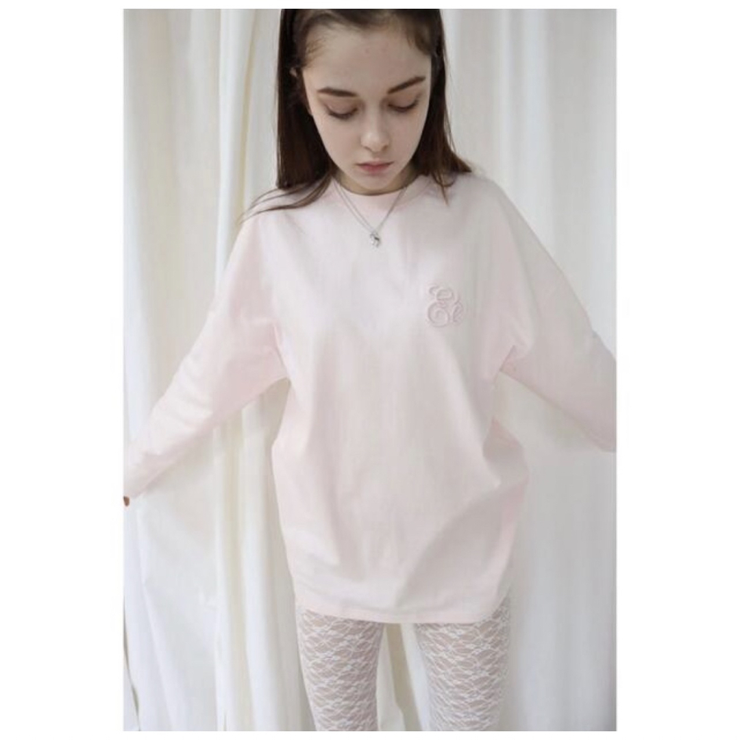 Eé embroidery big long tee baby pink エピヌ