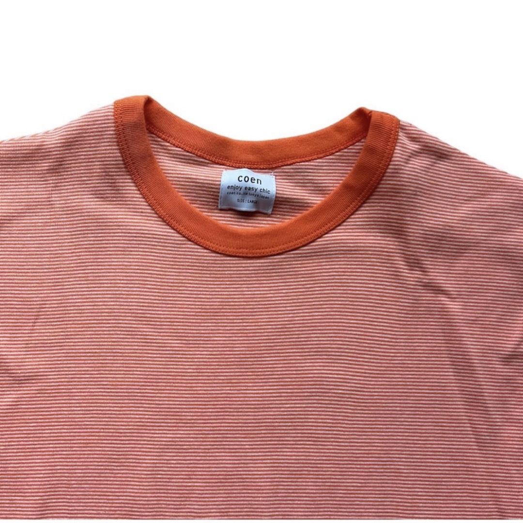 coen(コーエン)のL【coen】フライスマイクロボーダーTシャツ　半袖　リンガーTシャツ　トップス レディースのトップス(Tシャツ(半袖/袖なし))の商品写真