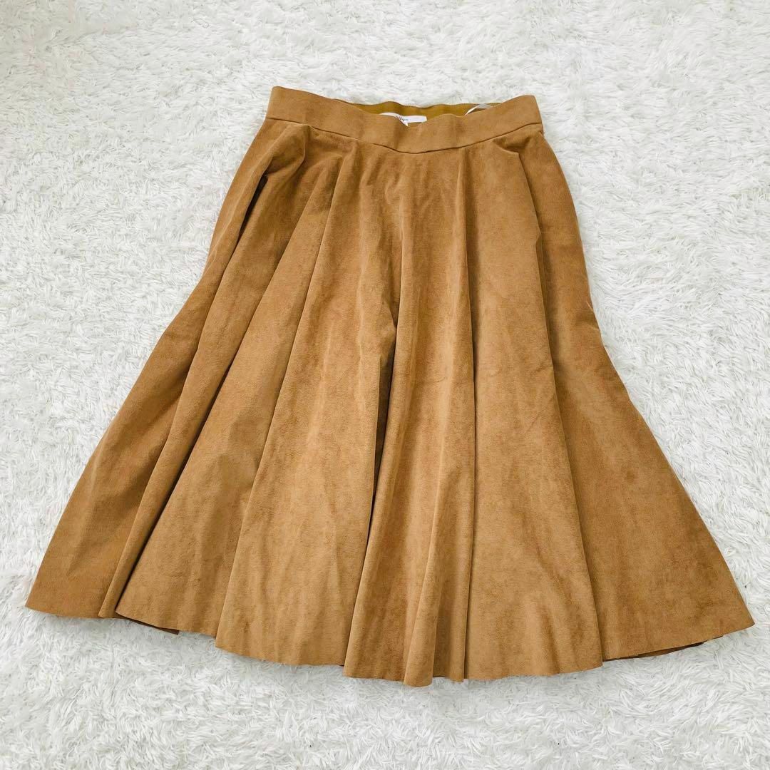 美品✨ザヴァージニア フレアスカート  フェイクスウェード ブラウン M レディースのスカート(ひざ丈スカート)の商品写真