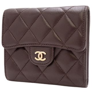 シャネル(CHANEL)のシャネルコンパクト財布 クラシック スモール フラップ ウォレット ラムスキン ダークブラウン焦げ茶 40802068097(コインケース)