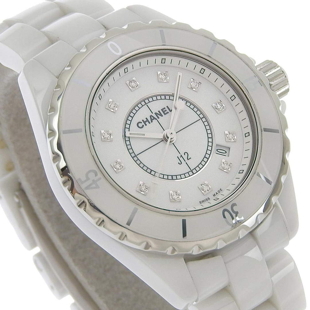 【CHANEL】シャネル J12 12Pダイヤ H1628 ホワイトセラミック×ダイヤモンド 白 クオーツ アナログ表示 レディース 白文字盤 腕時計