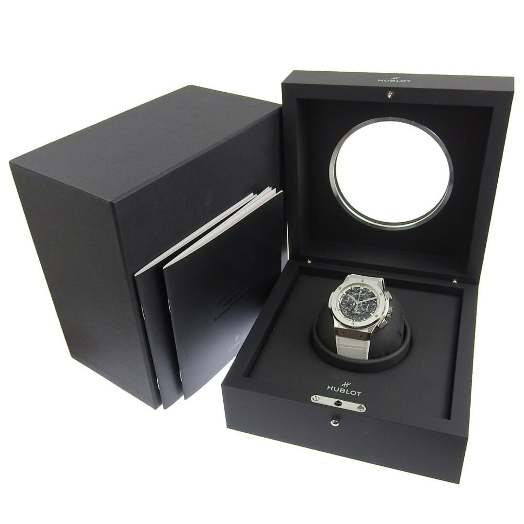 【HUBLOT】ウブロ アエロフュージョン 525.NE.0127.LR ステンレススチール×クロコダイル 白 自動巻き クロノグラフ メンズ 黒文字盤 腕時計