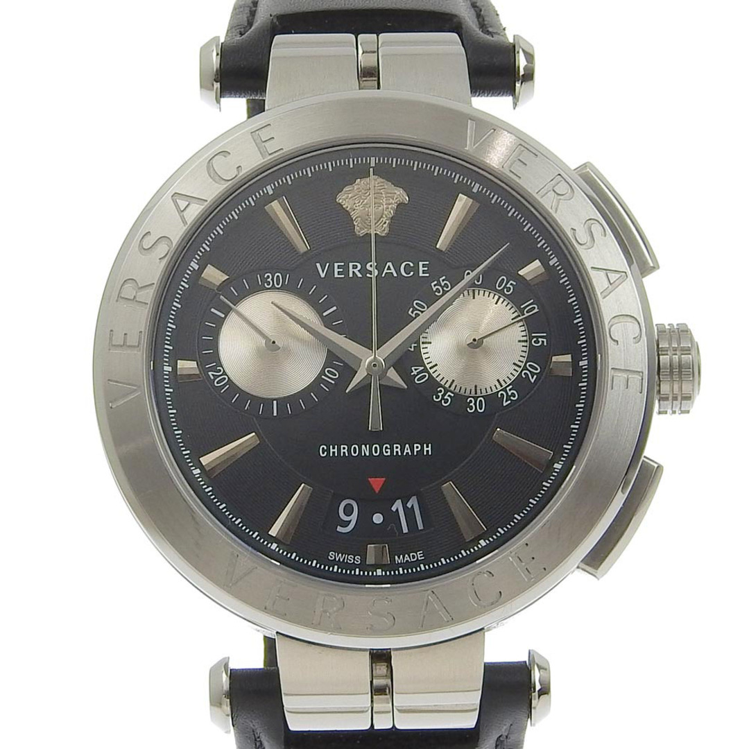 【VERSACE】ヴェルサーチ アイオン45mm VE1D00819 ステンレススチール×レザー シルバー クオーツ クロノグラフ メンズ 黒文字盤 腕時計のサムネイル