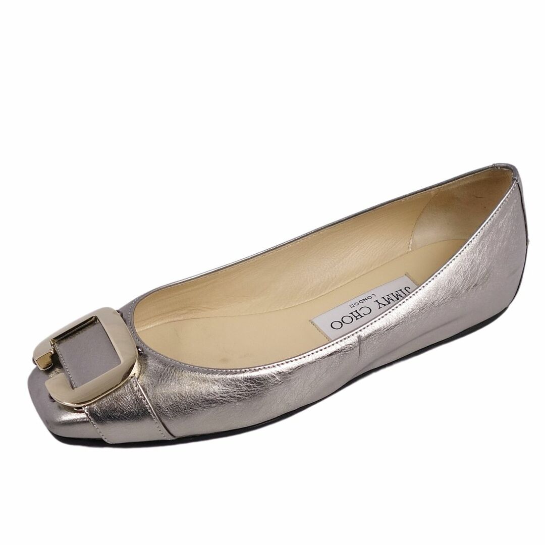 JIMMY CHOO(ジミーチュウ)のジミーチュウ JIMMY CHOO パンプス フラットパンプス ゴールド金具 カーフレザー シューズ レディース 36.5(23.5cm相当) シルバー レディースの靴/シューズ(ハイヒール/パンプス)の商品写真