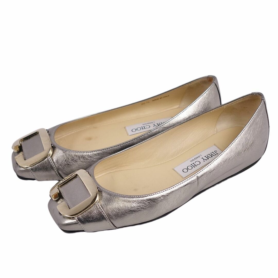 JIMMY CHOO(ジミーチュウ)のジミーチュウ JIMMY CHOO パンプス フラットパンプス ゴールド金具 カーフレザー シューズ レディース 36.5(23.5cm相当) シルバー レディースの靴/シューズ(ハイヒール/パンプス)の商品写真