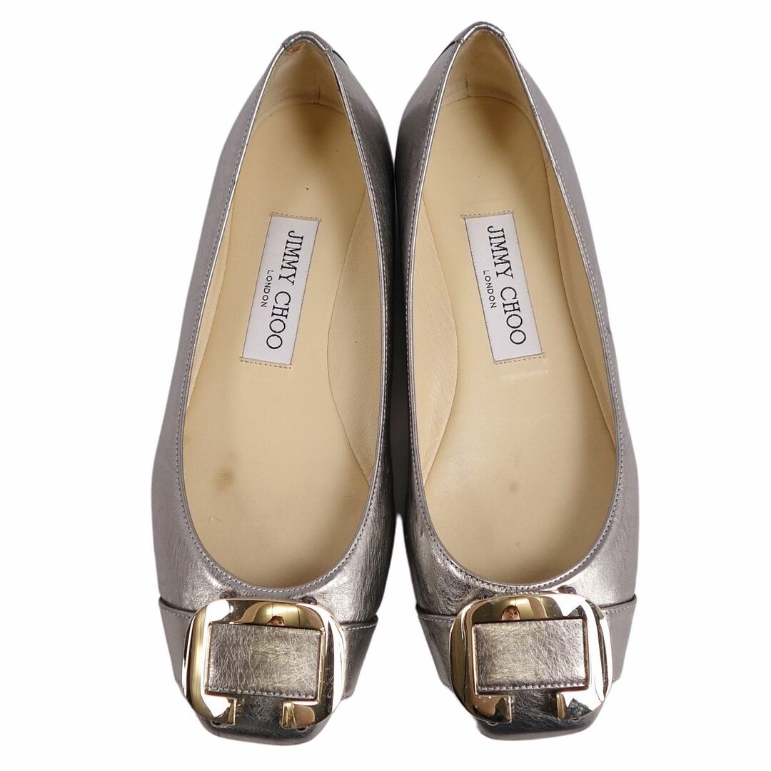 JIMMY CHOO(ジミーチュウ)のジミーチュウ JIMMY CHOO パンプス フラットパンプス ゴールド金具 カーフレザー シューズ レディース 36.5(23.5cm相当) シルバー レディースの靴/シューズ(ハイヒール/パンプス)の商品写真