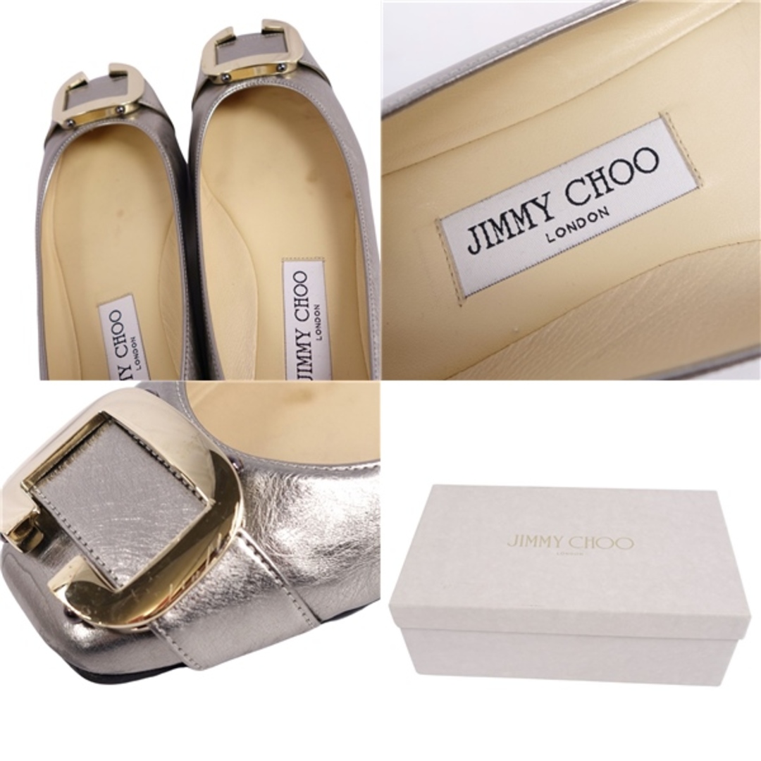 JIMMY CHOO(ジミーチュウ)のジミーチュウ JIMMY CHOO パンプス フラットパンプス ゴールド金具 カーフレザー シューズ レディース 36.5(23.5cm相当) シルバー レディースの靴/シューズ(ハイヒール/パンプス)の商品写真