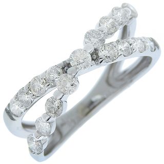 K14 WG ダイヤ0.15ct 揺れる クロスモチーフ リング 12号 美品