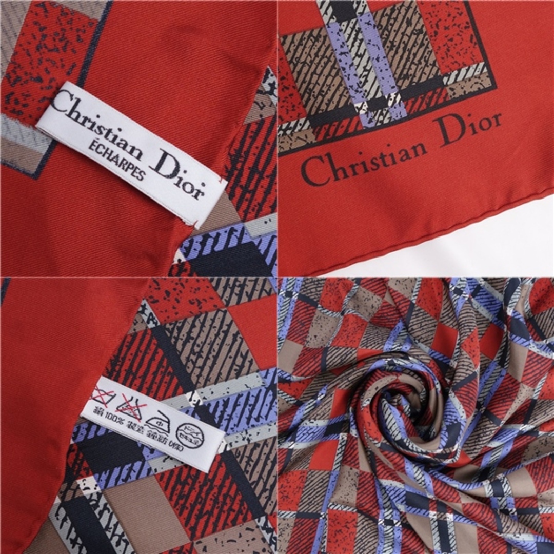 Christian Dior(クリスチャンディオール)の美品 Vintage クリスチャンディオール Christian Dior スカーフ チェック柄 総柄 シルク100％ レディース マルチカラー レディースのファッション小物(バンダナ/スカーフ)の商品写真