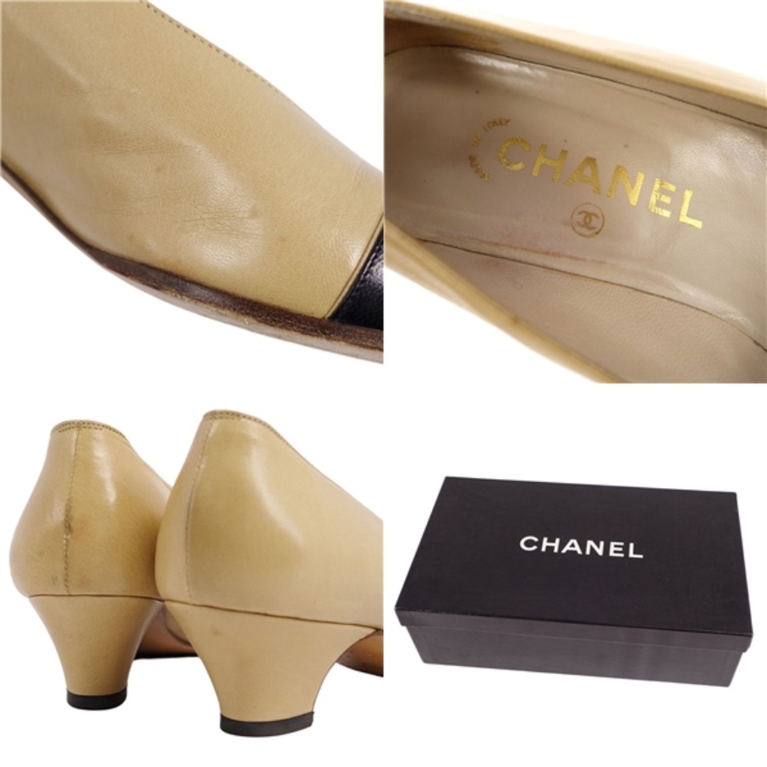 CHANEL(シャネル)のVintage シャネル CHANEL パンプス ヒール キャップトゥ カーフレザー バイカラー シューズ レディース 35.5(22.5cm相当) ベージュ/ブラック レディースの靴/シューズ(ハイヒール/パンプス)の商品写真