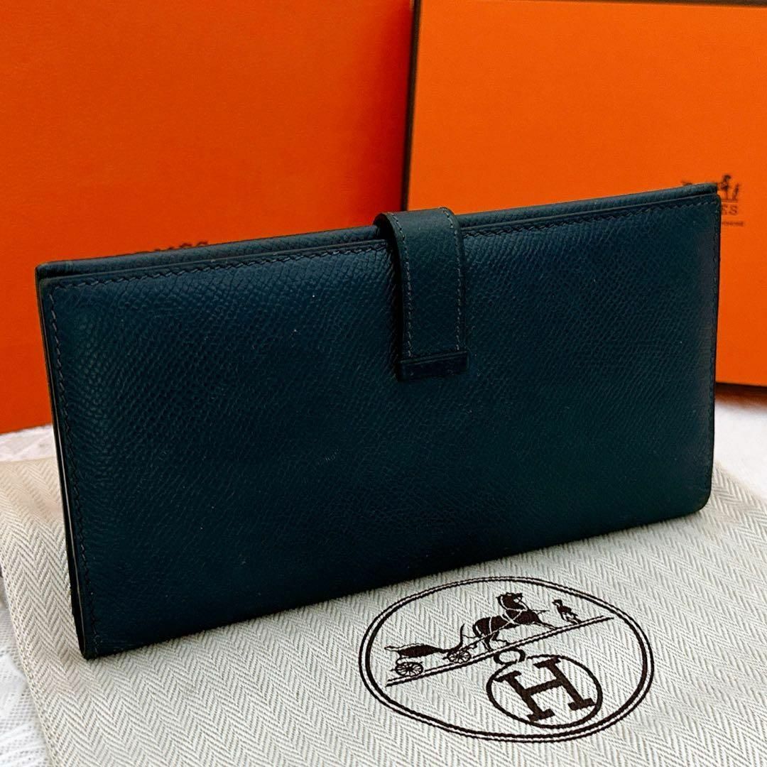 エルメス 長財布 ベアン クラシック ブルーインディゴ ゴールド金具-