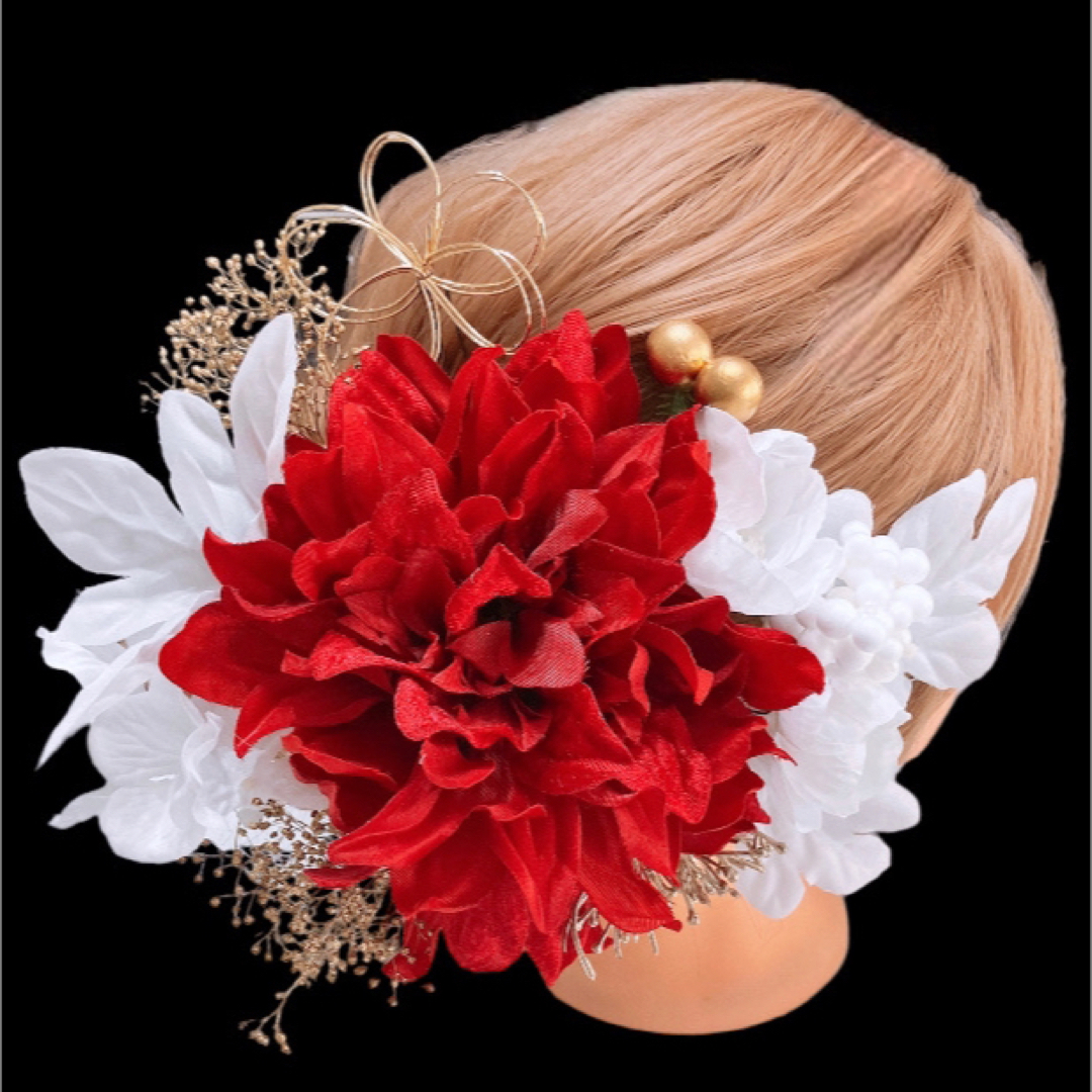 ha102 髪飾り 結婚式 卒業式 成人式 着物 振袖 色打掛 ホワイト 赤の通販 by Lupine ｜ラクマ