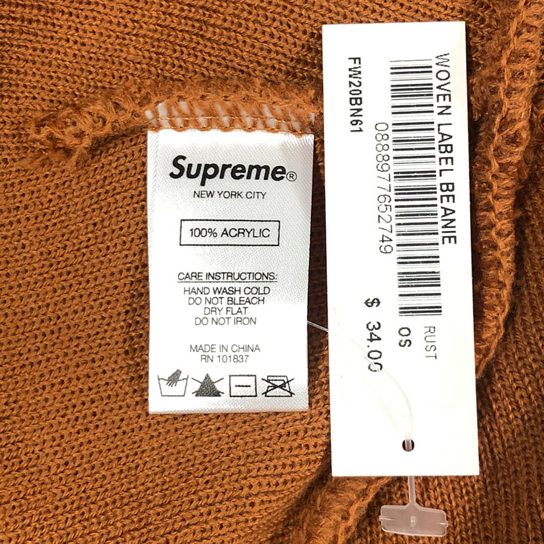 SUPREME シュプリーム WOVEN LABEL BEANIE ニットキャップ RUST 正規品 / B4269