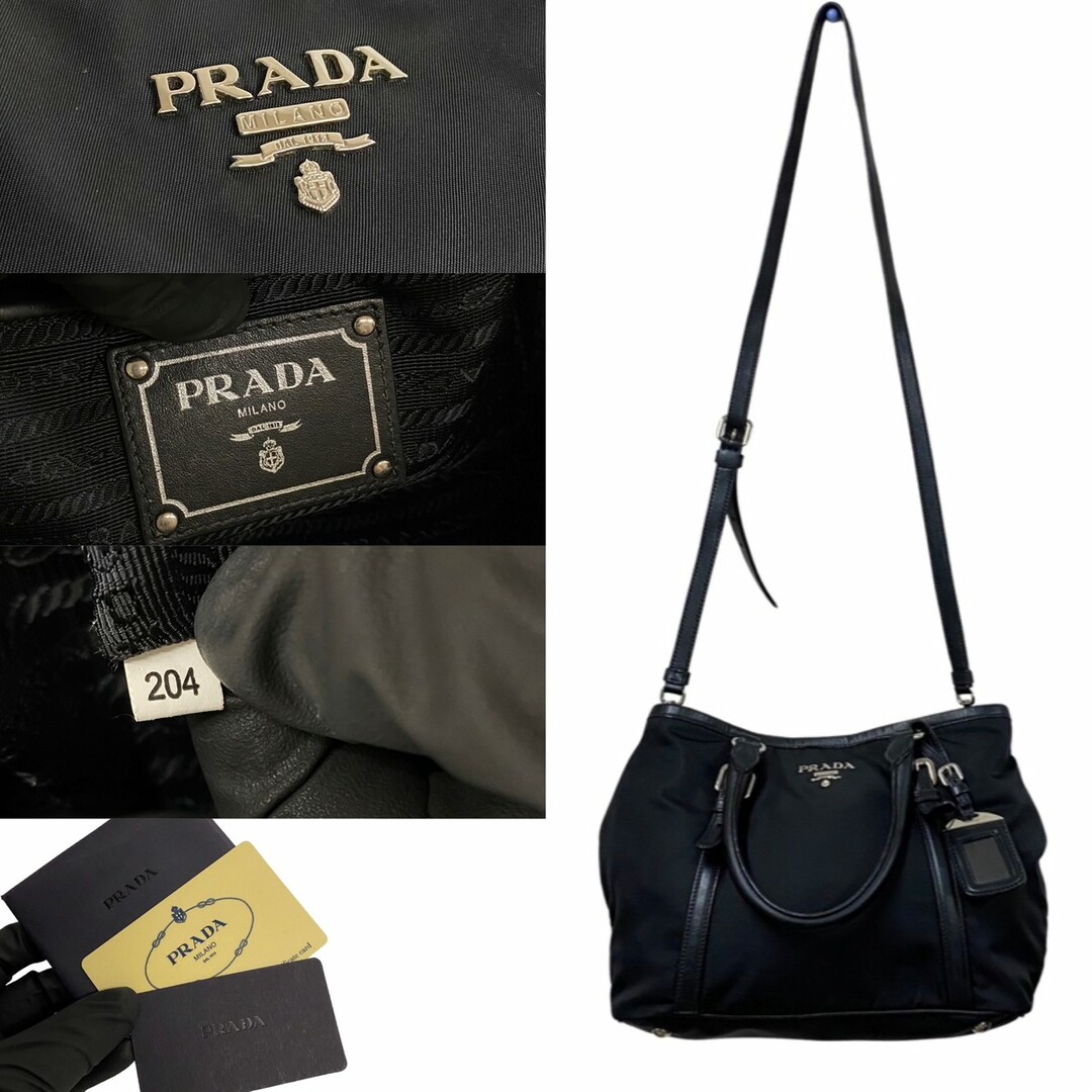 PRADA - 極 美品 保存袋付 PRADA プラダ ロゴ 金具 ナイロン レザー 本