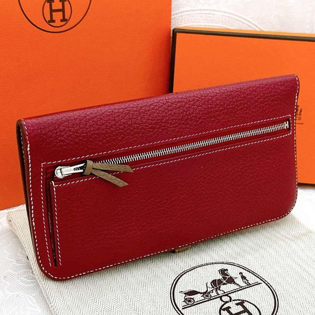 極美品】 エルメス 長財布 ドゴンロング バイカラー レッド エトゥープ