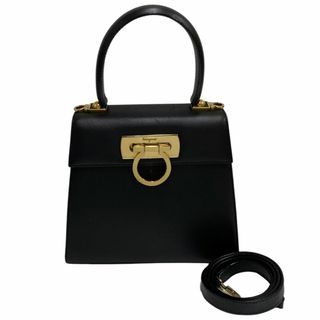 極 美品 保存袋付 Salvatore Ferragamo フェラガモ ガンチーニ 金具 レザー 本革 2way ハンドバッグ ミニ ショルダーバッグ  ブラック 26610