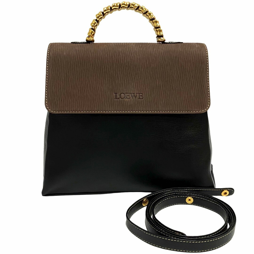 極 美品 LOEWE ロエベ ベラスケス ツイストハンドル 金具 レザー 本革 2way ハンドバッグ ミニ ショルダーバッグ ブラック 17370  | フリマアプリ ラクマ