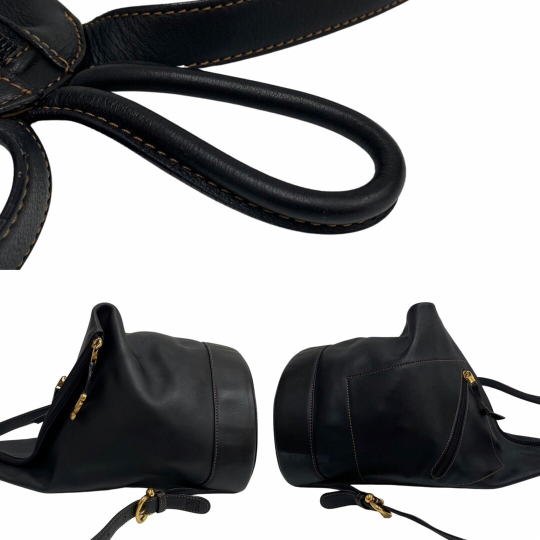 極 美品 希少品 LOEWE ロエベ アナグラム ロゴ 金具 レザー 本革 リュックサック デイバッグ バッグパック ブラック 黒 96706