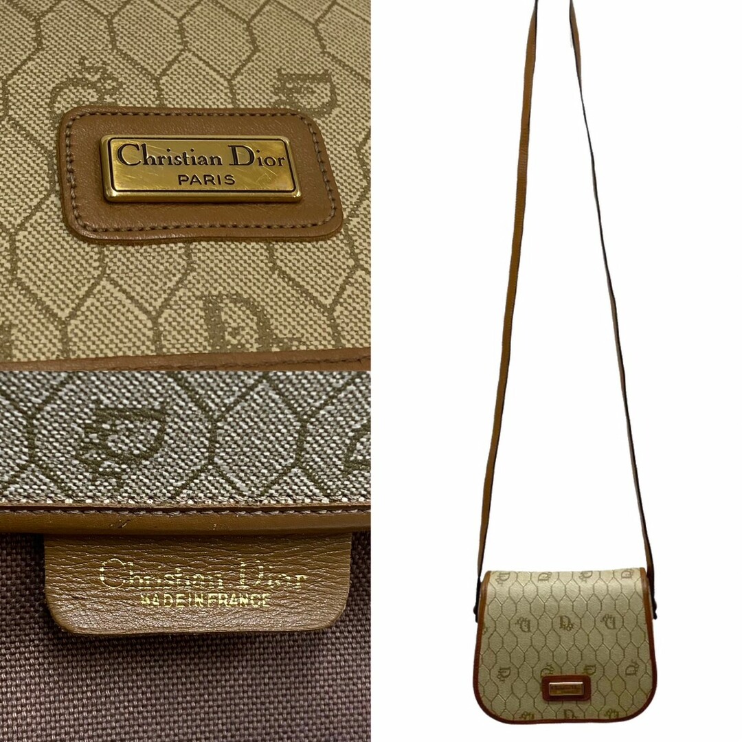 極 美品 Christian Dior ディオール ハニカム柄 ロゴ 金具 レザー 本革 ミニ ショルダーバッグ クロスボディバッグ ベージュ 86069