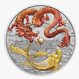 2023年　レッドドラゴン & 金鯉 銀貨 カラー BU 完全未使用品(金属工芸)