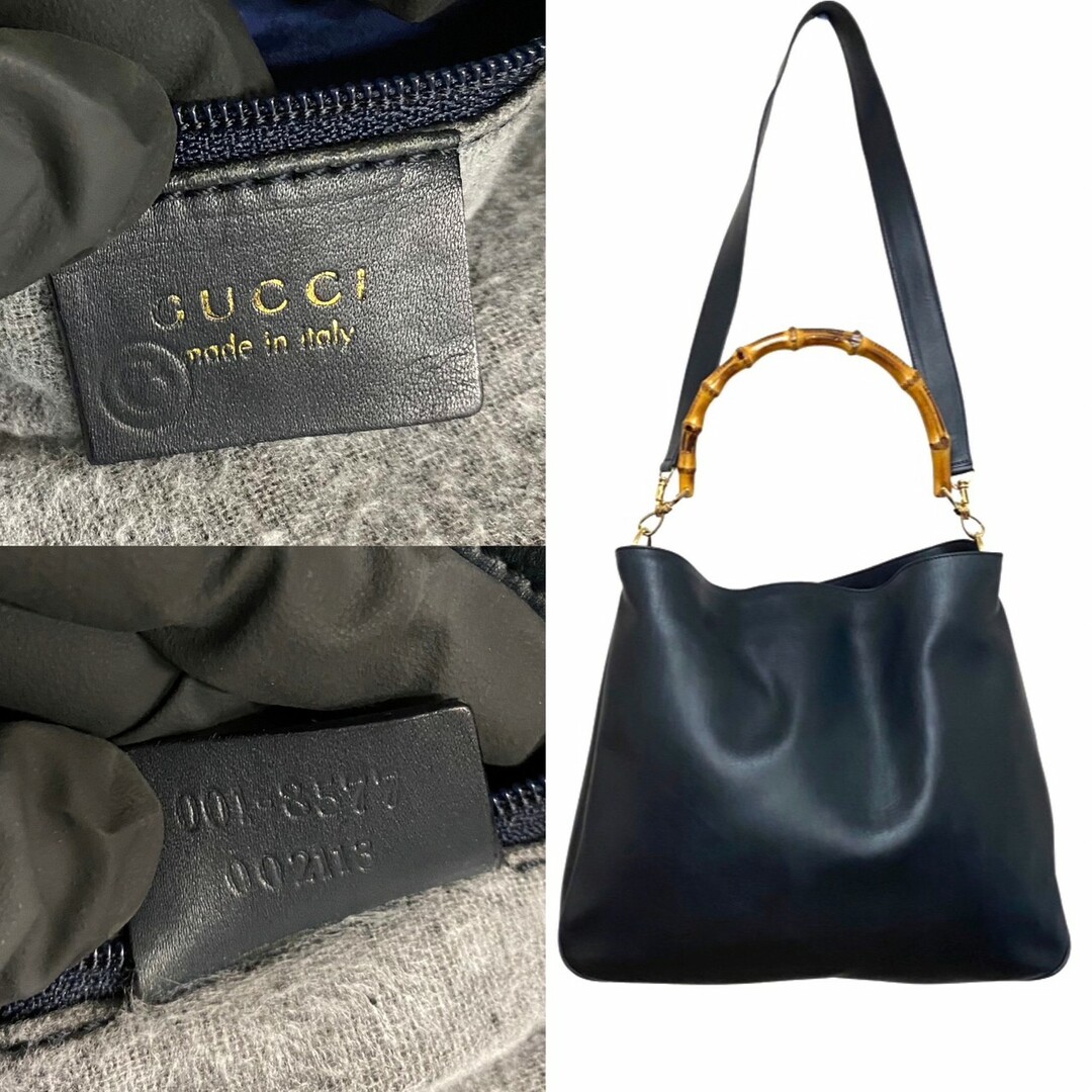 極美品 GUCCI グッチ オールドグッチ ヴィンテージ バンブー レザー 本革 2way ハンドバッグ ミニ トートバッグ ショルダーバッグ 紺  63628