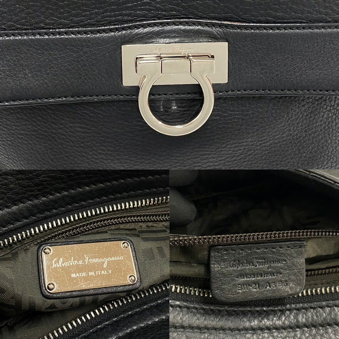 極 美品 希少品 Salvatore Ferragamo フェラガモ ガンチーニ 金具 レザー 本革 ハンドバッグ ミニ トートバッグ ブラック 25580