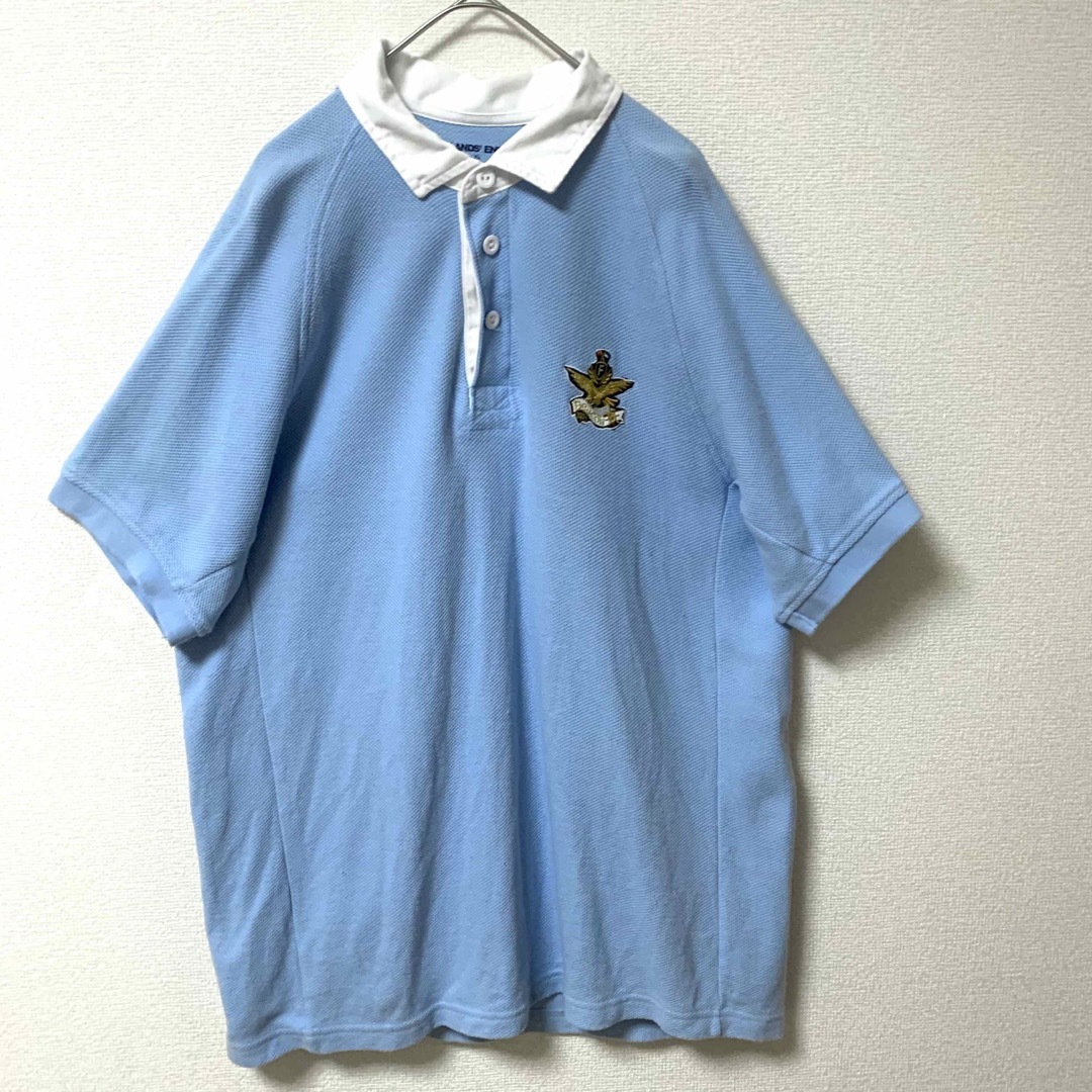 Lands End スカイブルーポロシャツ オリジナル刺繍ありM 中古 無傷 Lands End スカイブルーポロシャツ オリジナル刺繍ありM 中古 無傷