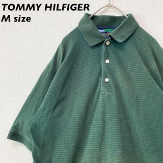 トミーヒルフィガー(TOMMY HILFIGER)のトミーヒルフィガー　半袖ポロシャツ　ラガー　ボーダー　男女兼用　緑色　Mサイズ(ポロシャツ)