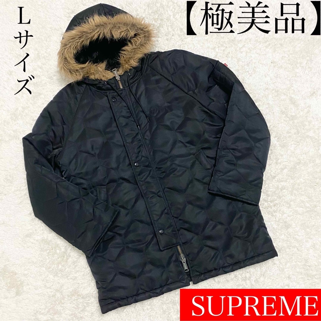 【極美品】supreme キルティング　モッズコート　ロゴ　刺繍　ブラック　L寸のサムネイル