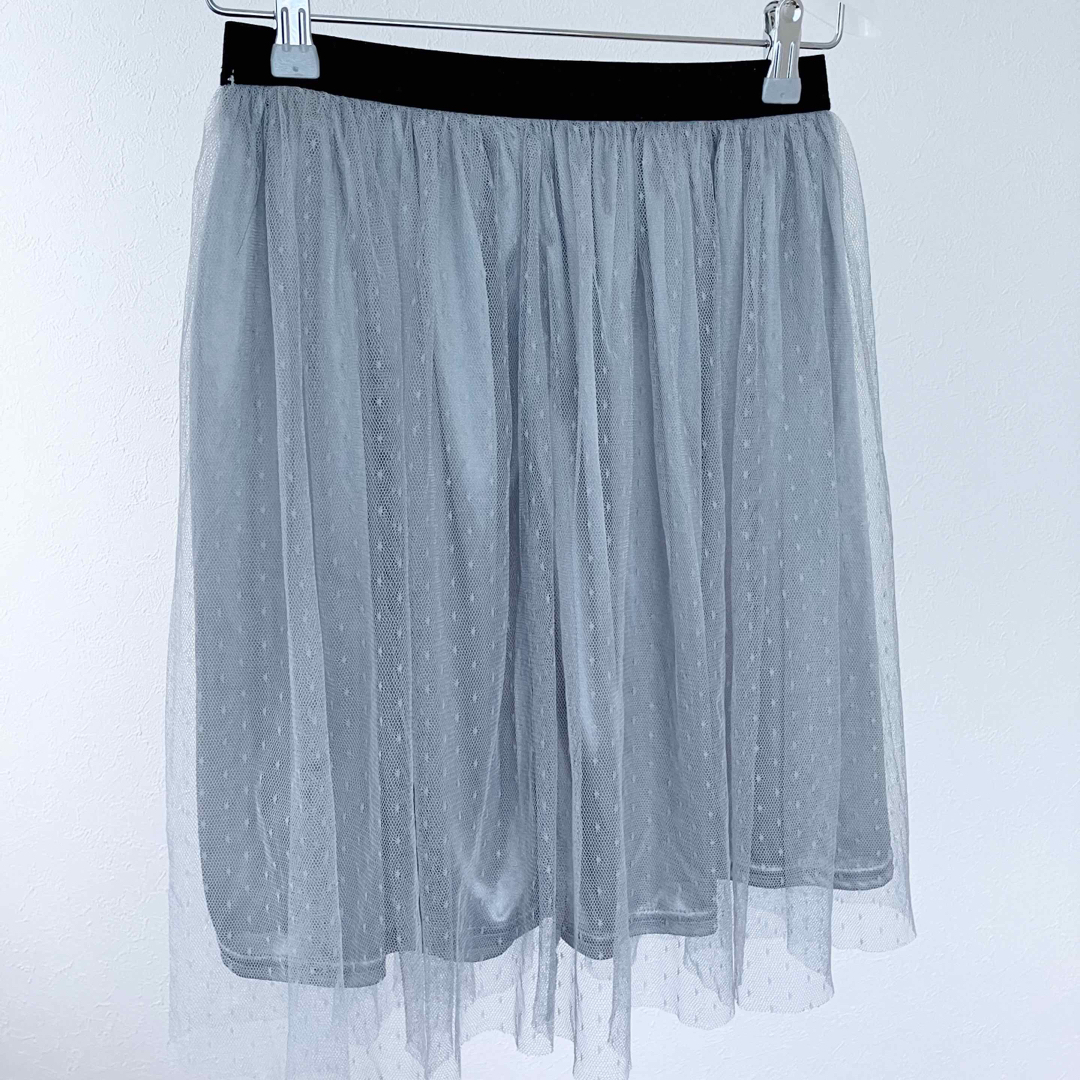 【美品】チュールミニスカート　ふんわりスカートドット柄　くすみカラー　レイヤード レディースのスカート(ミニスカート)の商品写真
