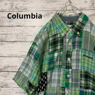 コロンビア(Columbia)のColumbia チェック柄 パッチワーク半袖シャツ アウトドア カジュアル(シャツ)