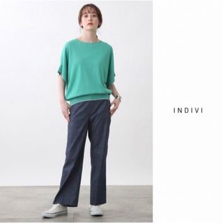 インディヴィ(INDIVI)の1.4万インディヴィ INDIVIコットンスリーブ 配色ラインニット 38サイズ(カットソー(半袖/袖なし))