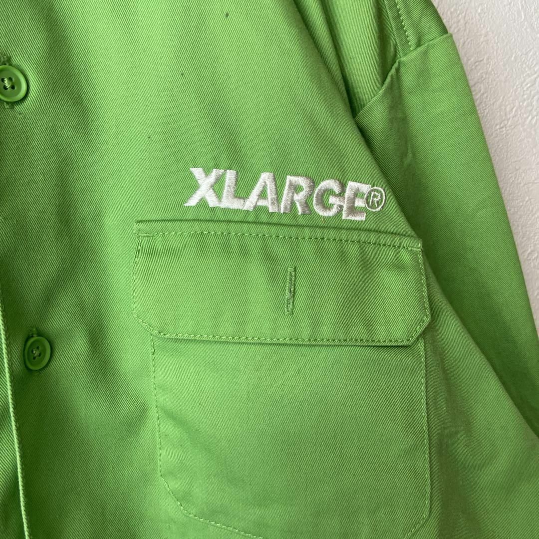 【背面ビッグ刺繍ロゴ、人気グリーン】X-LARGEワークシャツ抹茶カラーM 3