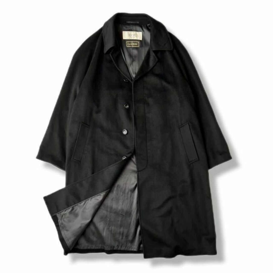 ジャケット/アウターヴィンテージ カシミヤ100%オーバーサイズ ステンカラーコート 黒