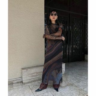 アメリヴィンテージ(Ameri VINTAGE)のAMERI  CROOKED STRATUM SHEER DRESS(ロングワンピース/マキシワンピース)