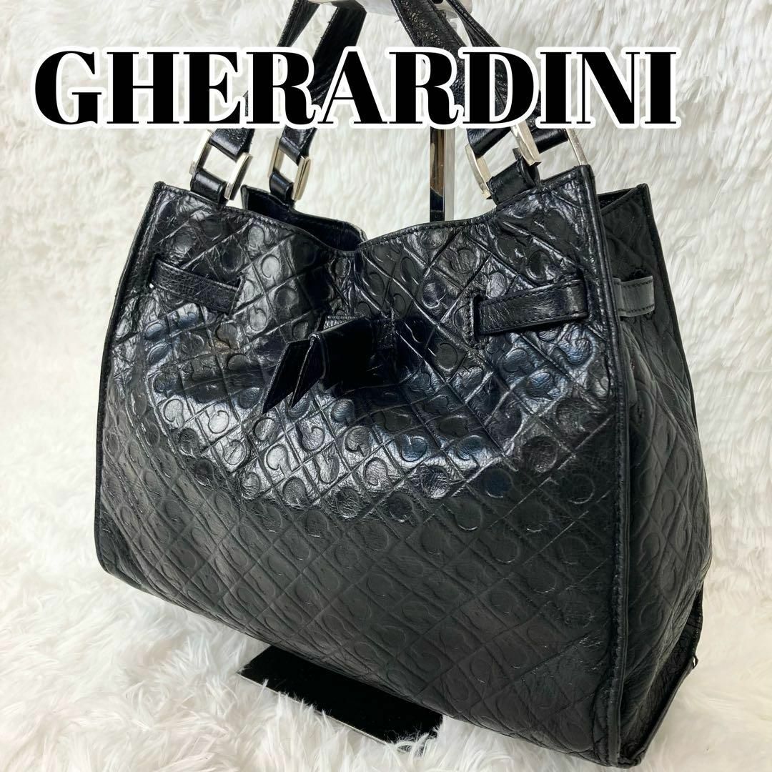 ゲラルディーニ ハンドバッグ 総柄 ロゴ型押し オールレザー ブラック | フリマアプリ ラクマ