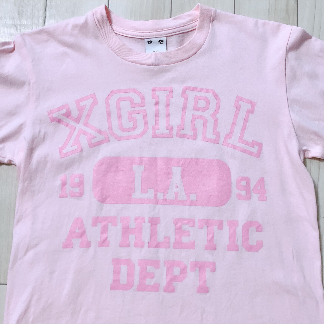 X-girl(エックスガール)のX-GIRL　半袖Ｔシャツ　ピンク　ロゴ レディースのトップス(Tシャツ(半袖/袖なし))の商品写真