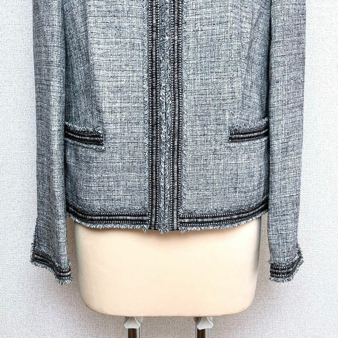 極美品✨大きめサイズ 23区 ノーカラーツイードジャケット シルク混 44