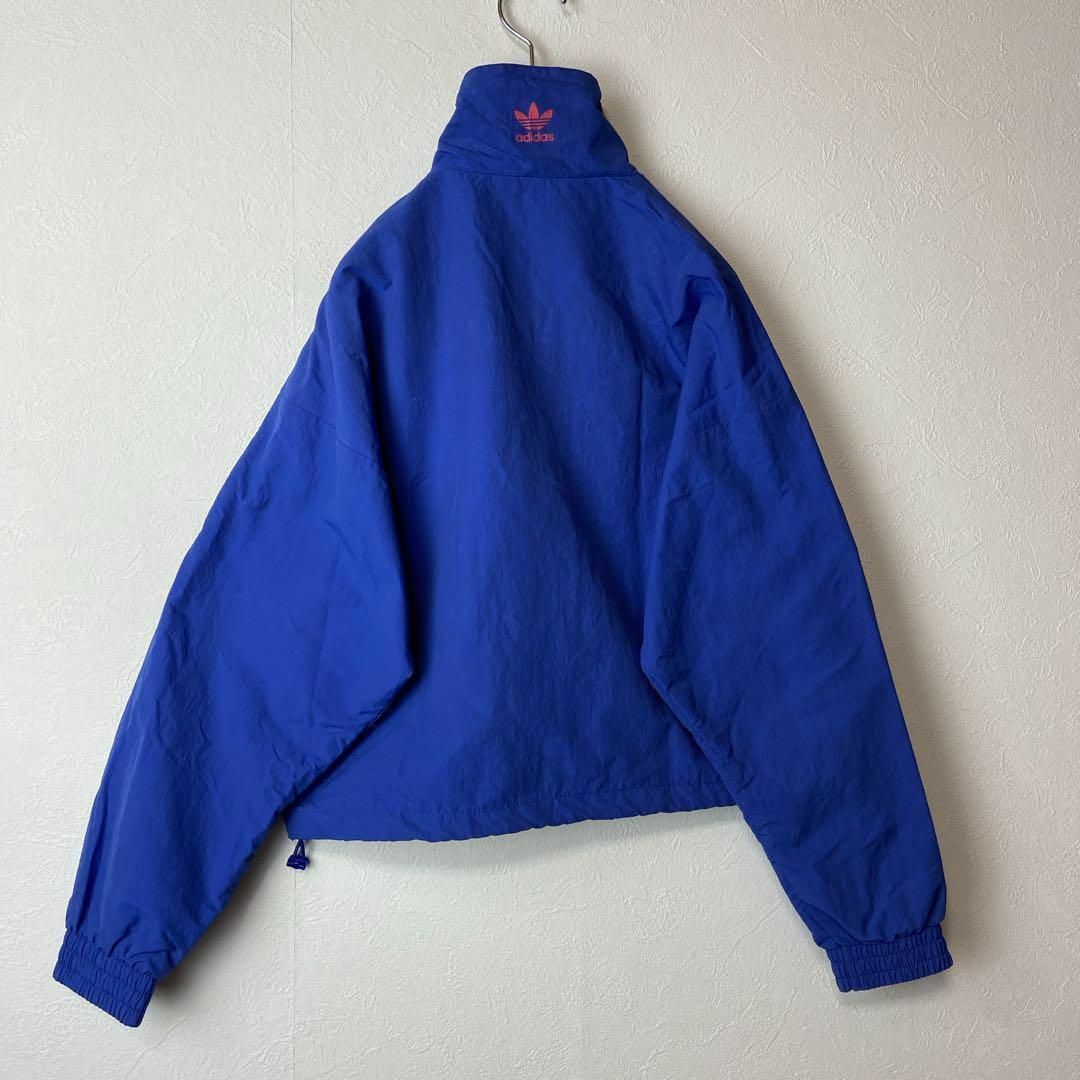 【ビッグトレフォイルロゴ】adidasナイロンジャケットブルー刺繍青長袖