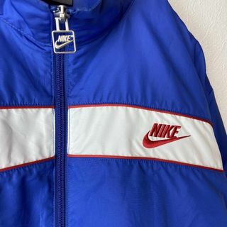 【ワンポイント刺繍ロゴ】NIKEナイロンジャケット古着ツートン青白ジャージ長袖