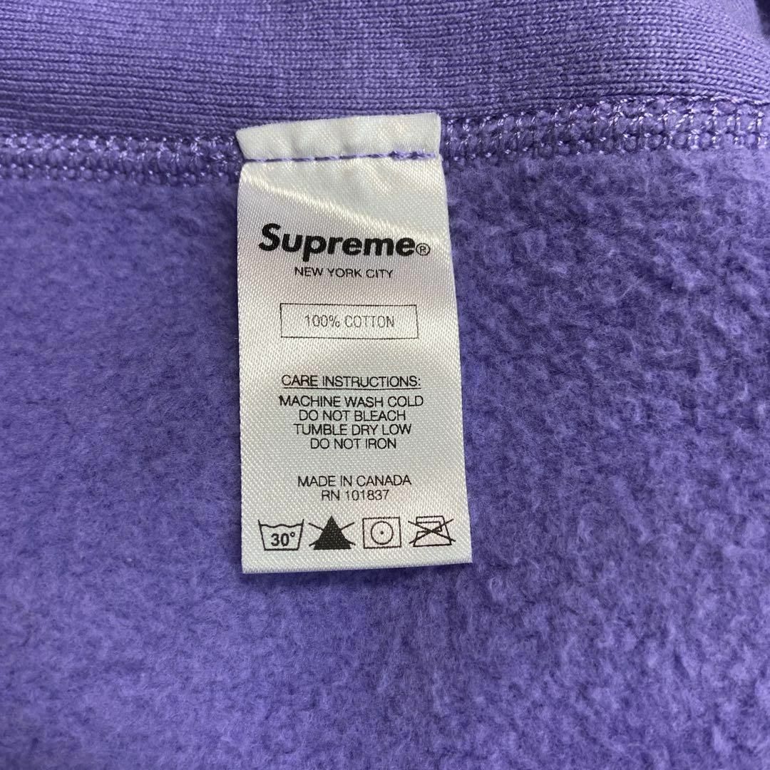 【人気Sロゴパーカー】supremeワンポイント刺繍ロゴ紫パーカーM長袖