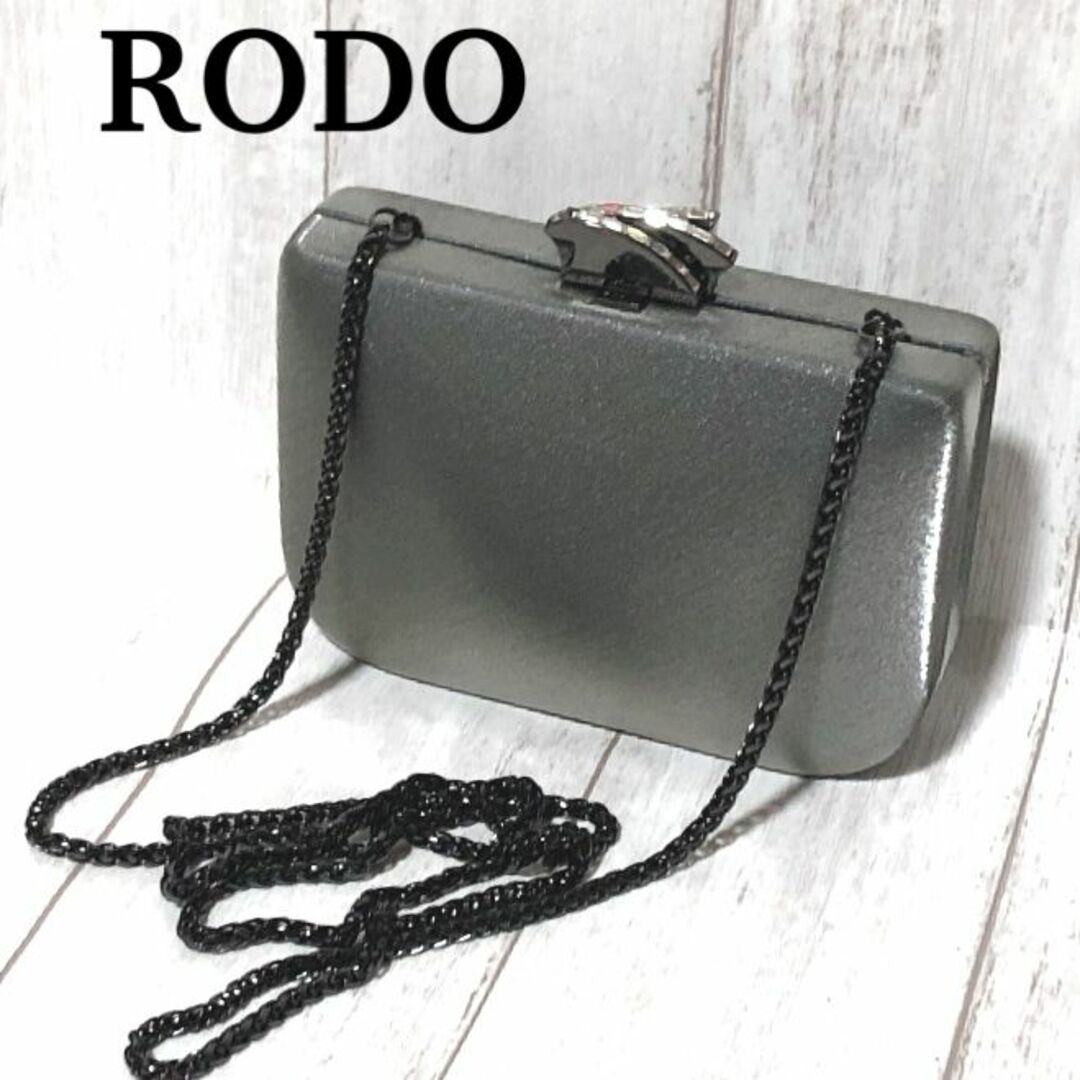 RODO ビジュー パーティーバッグ/ロド ラメサテン クラッチ/チェーン 伊製