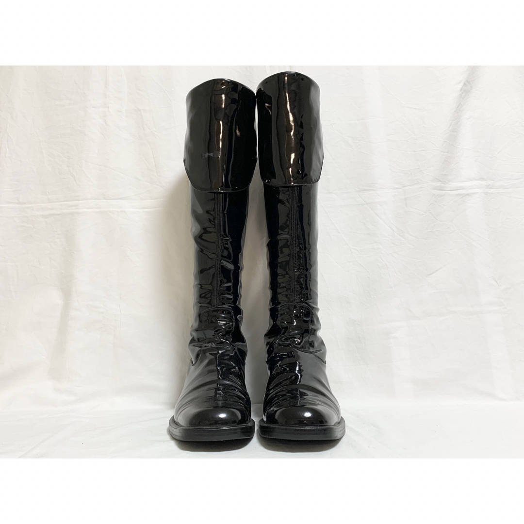 希少 美品 シャネル CC ココマーク エナメル ロングブーツ 黒 36 1/2